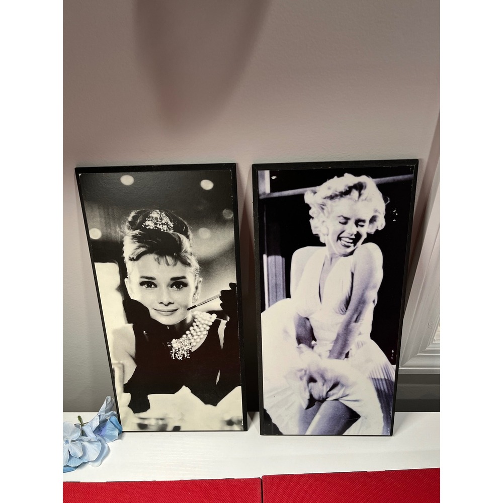 Audrey Hepburn Marilyn Monroe Wall Art Set Black White Wood Plaques 1749825